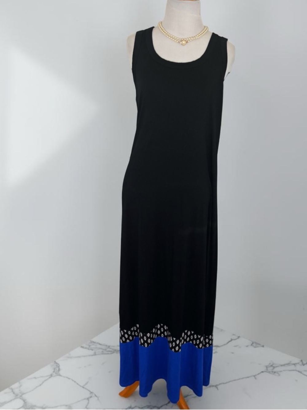Karen Kane Black Blue Maxi Tank Dress LONG